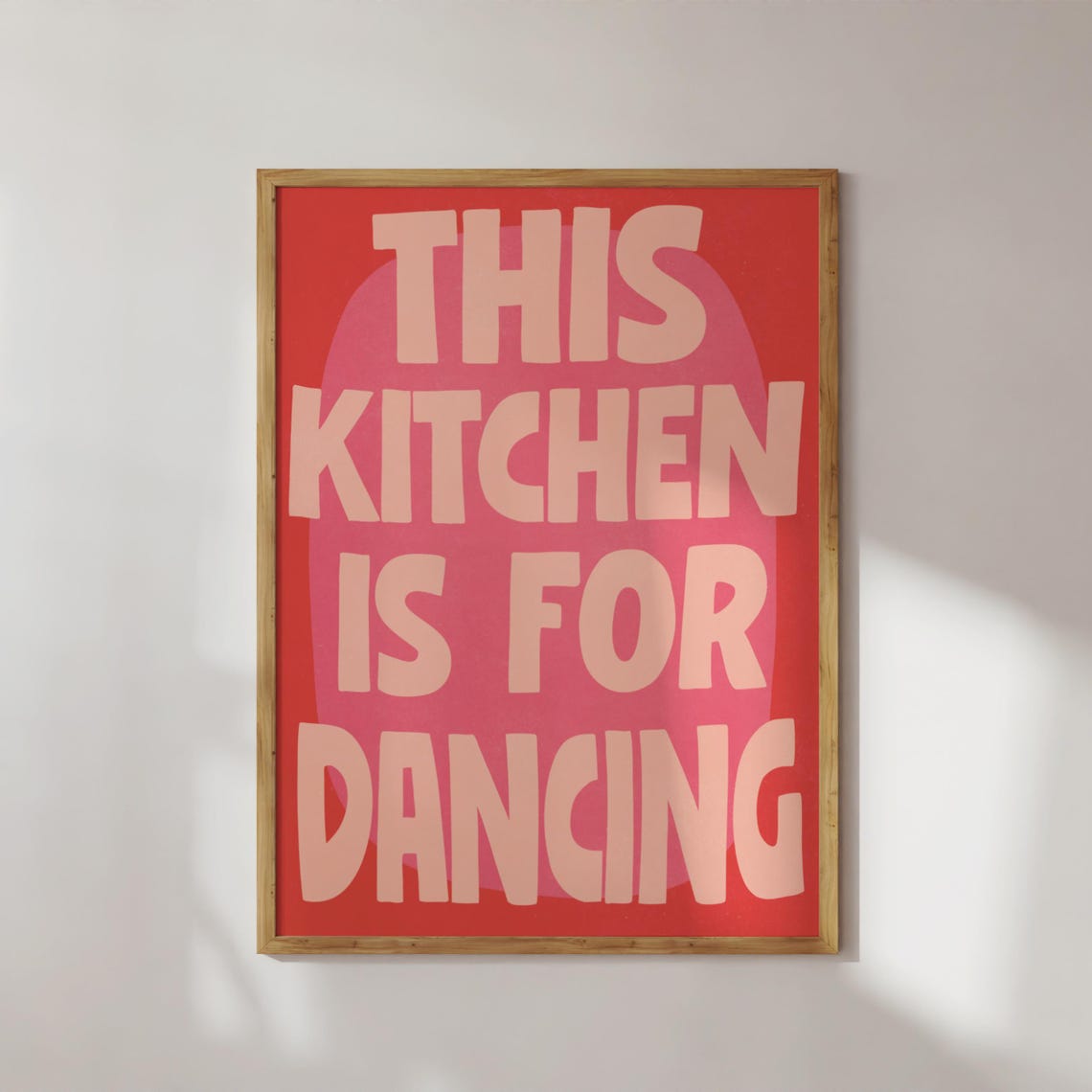 This Kitchen Is For Dancing Bold Red Retro Hand Lettered Quote Poster
