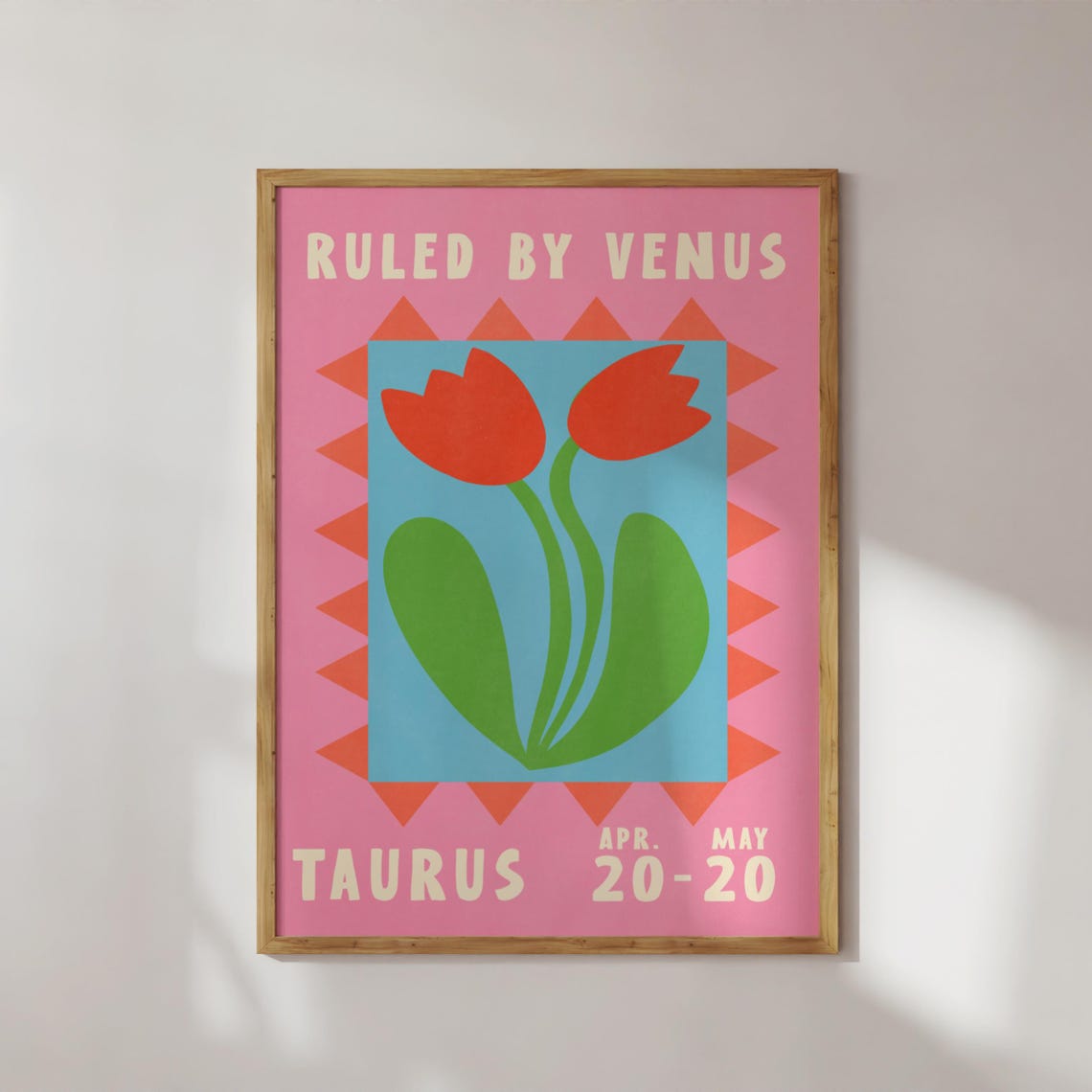 Taurus Zodiac Tulip Poster Ruled By Venus Retro Astrology Print