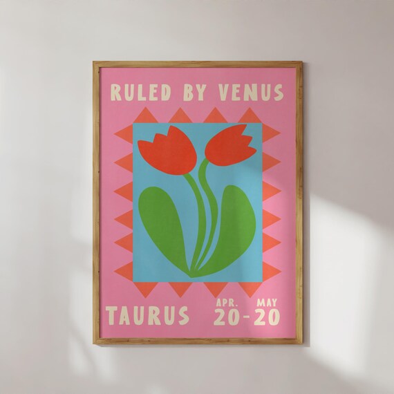 Taurus Zodiac Tulip Poster Ruled By Venus Retro Astrology Print
