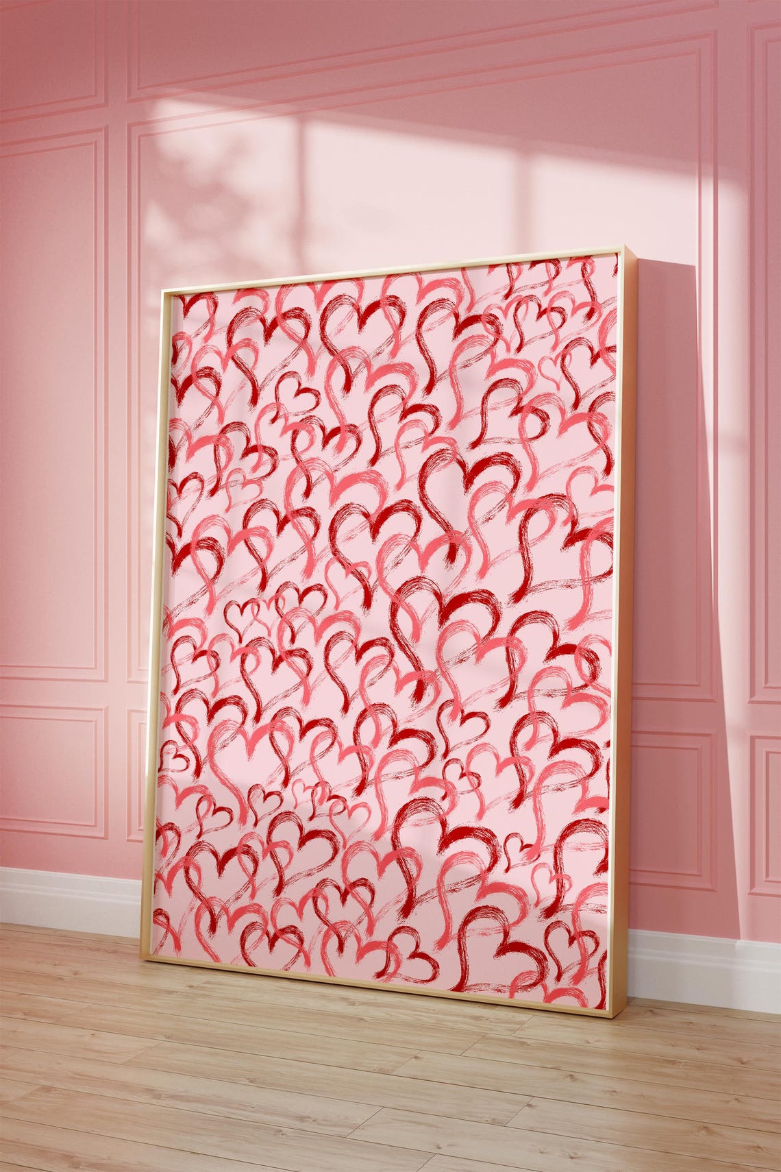 Pink Red Hearts Graffiti Pattern Girly Preppy Bedroom Wall Poster