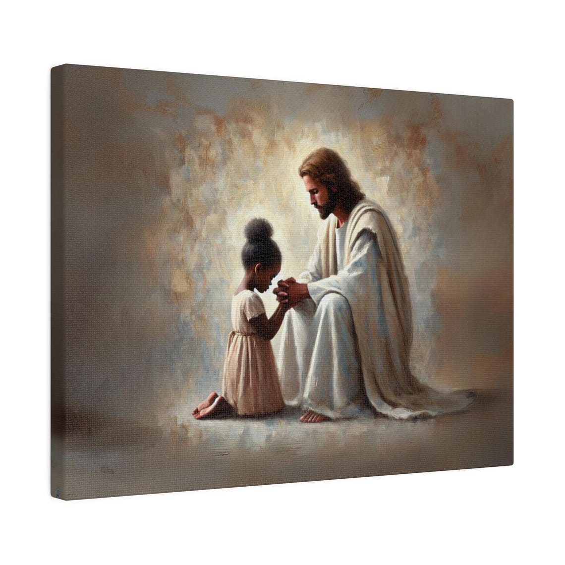 Jesus Praying With A Little Girl Warm Golden Light Art Poster