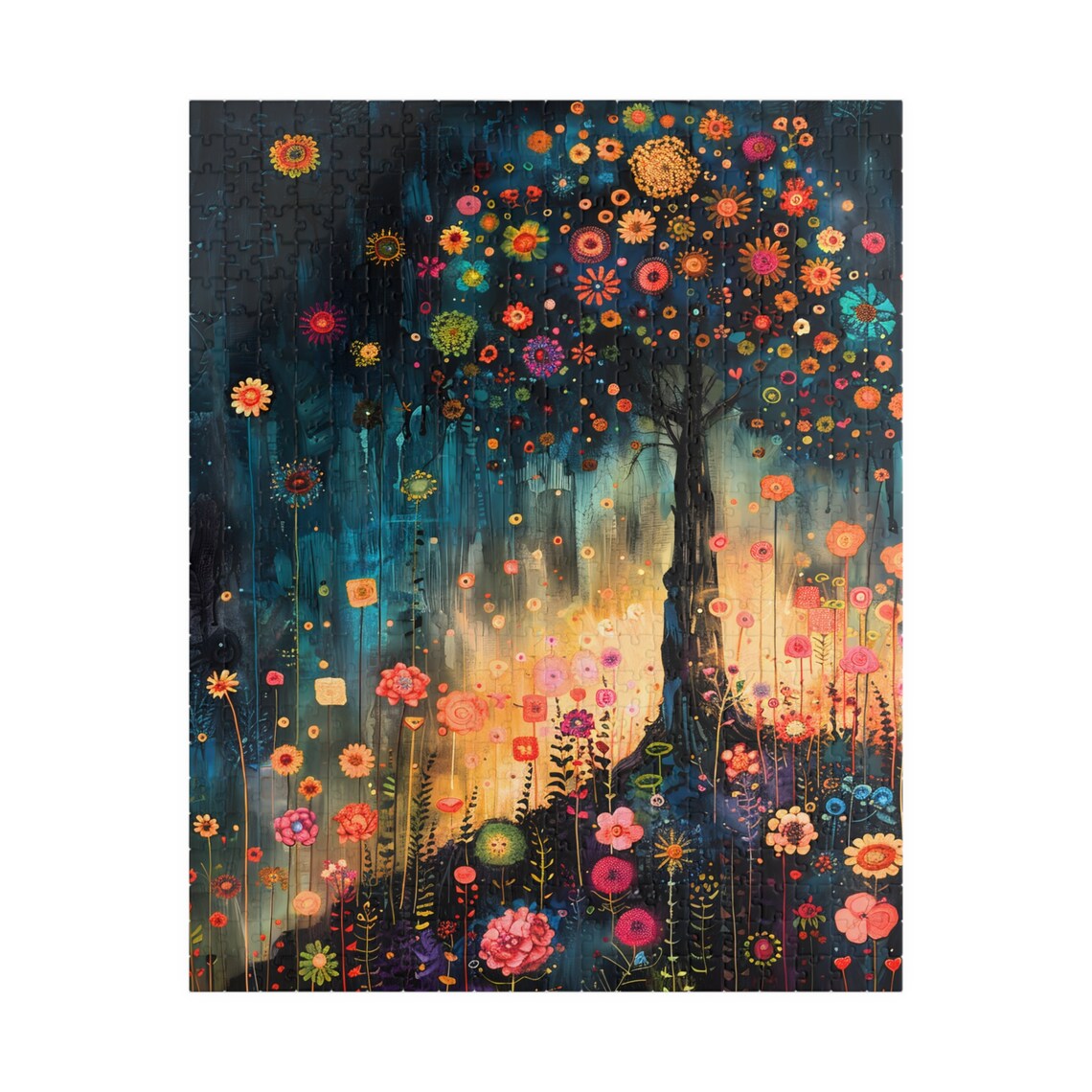 Folk Art Floral Tree Night Meadow Colorful Landscape Art Poster - Image 5