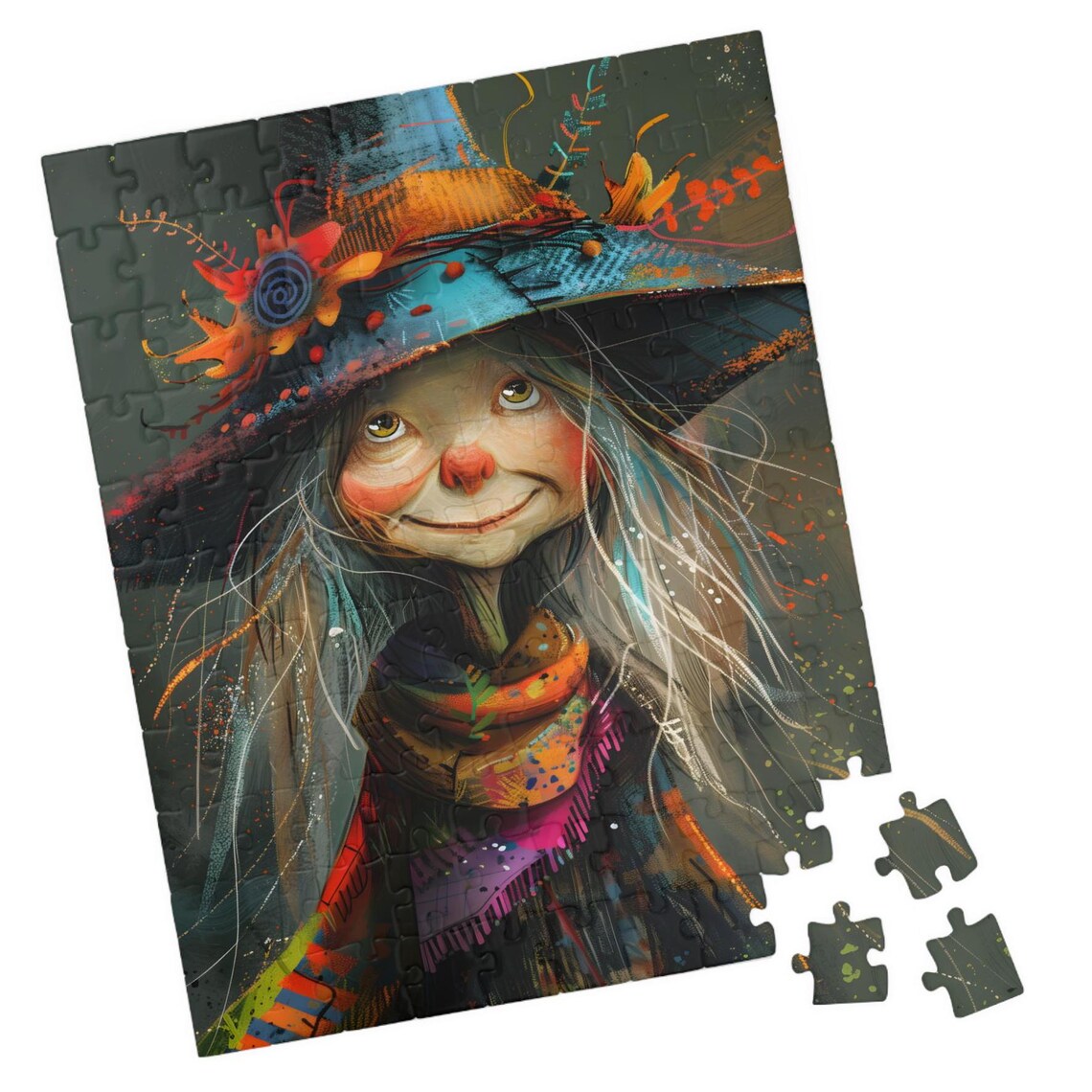 Whimsical Witch Girl With Flower Hat Fantasy Jigsaw Puzzle Print