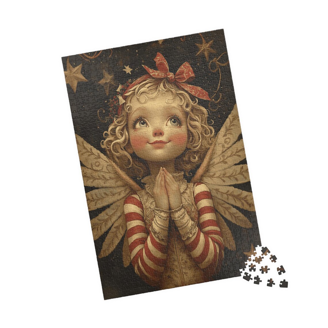 Grateful Angel Girl With Golden Wings Praying Under Starry Sky Poster - Image 4