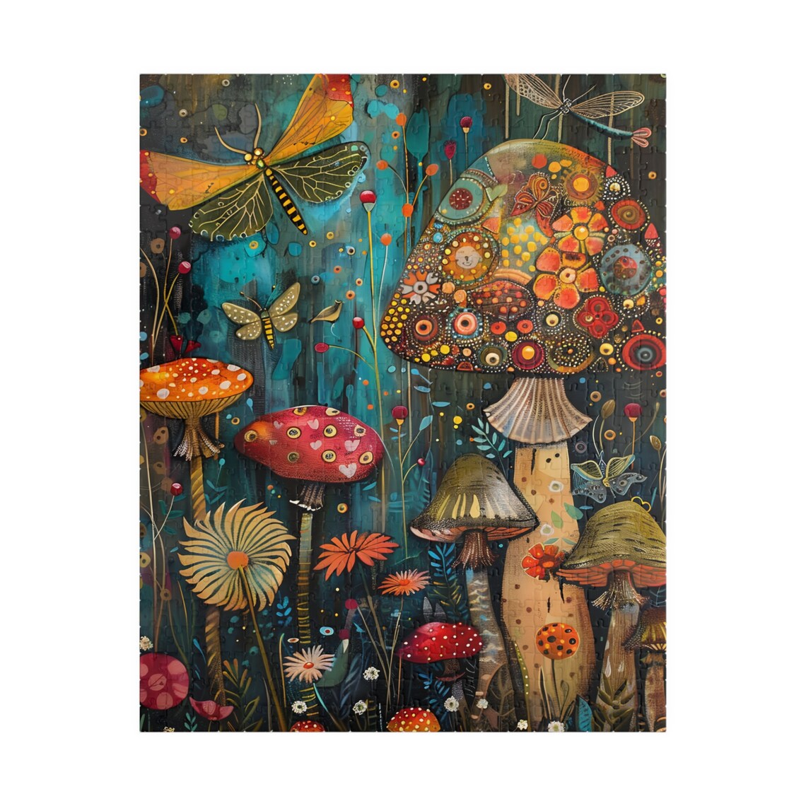 Enchanted Fantasy Mushroom Garden With Dragonflies Art Poster - Image 5