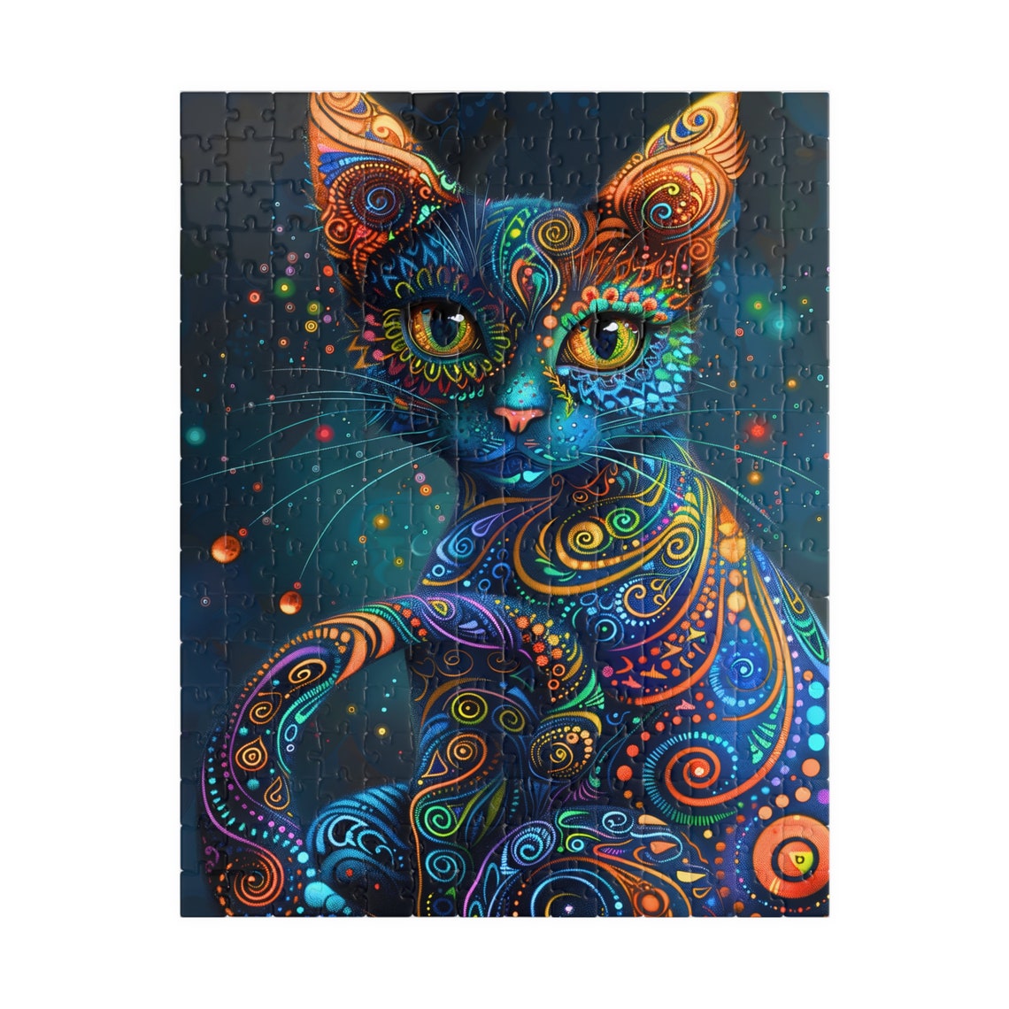 Psychedelic Blue Cat Swirling Pattern Golden Eyes Feline Poster - Image 2