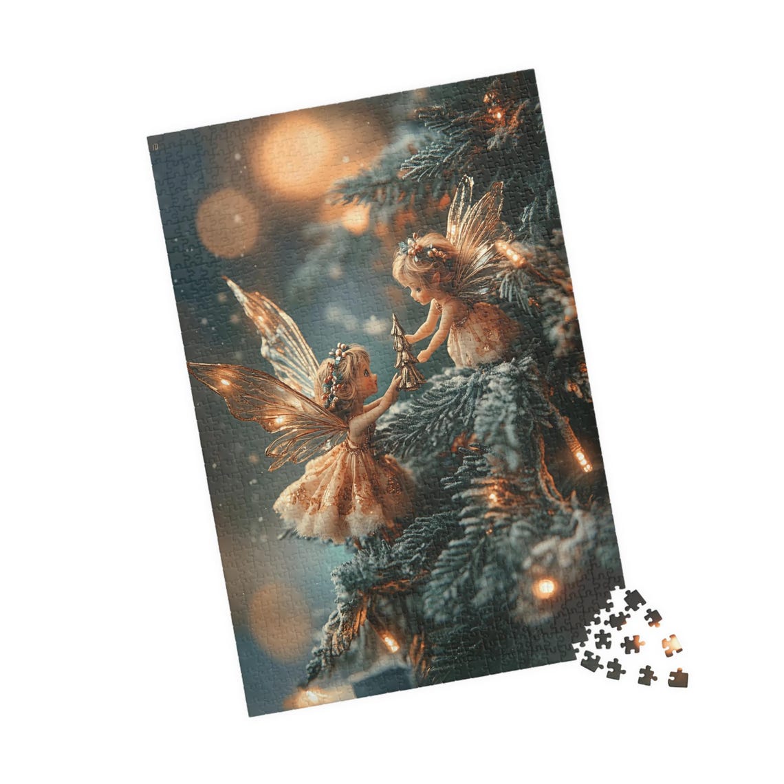 Two Tiny Fairies Hanging An Ornament On A Snowy Tree Art Print - Image 4