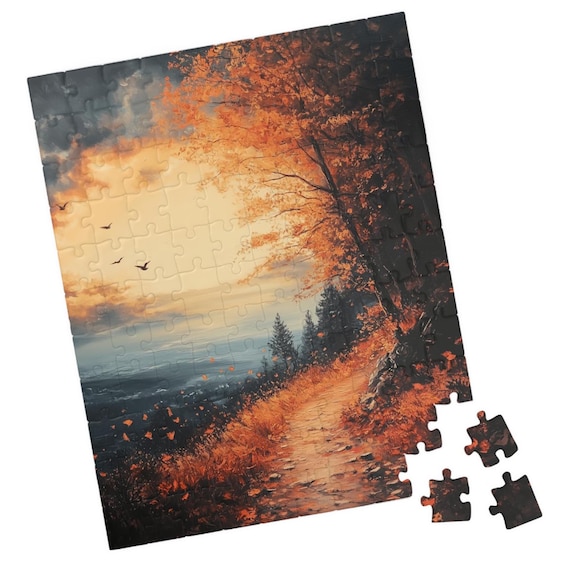 Beautiful Autumn Overlook with Forest Path and Golden Trees Poster