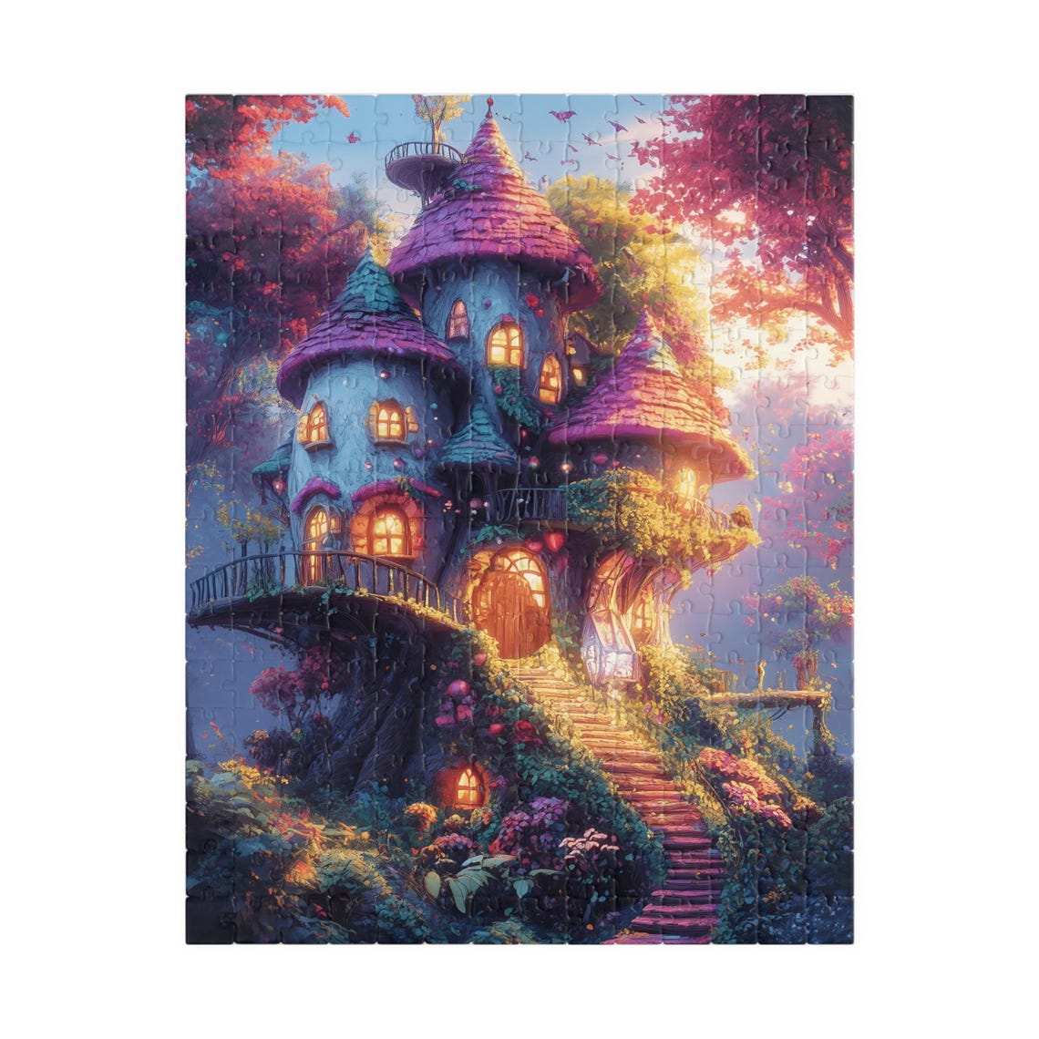 Whimsical Fairy Castle Treehouse With Glowing Windows Art Print - Image 5