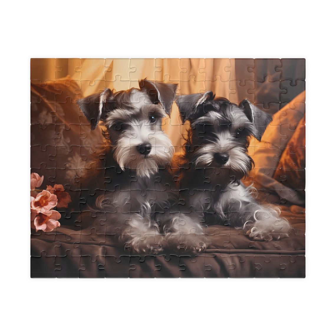Two Miniature Schnauzers Cuddling on a Cozy Couch Art Poster - Image 3