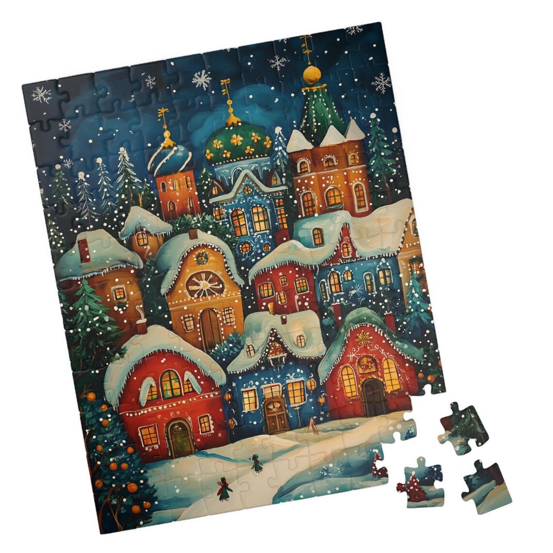 Russian Folk Art Snowy Village Jigsaw Puzzle