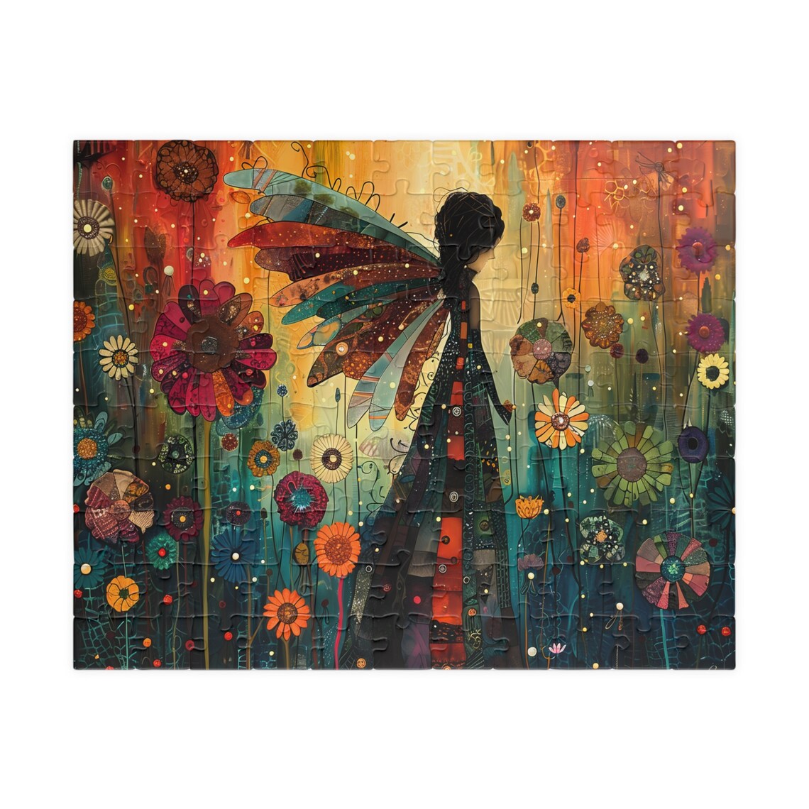 Boho Fairy Woman With Large Colorful Wings Among Giant Flowers Poster - Image 3