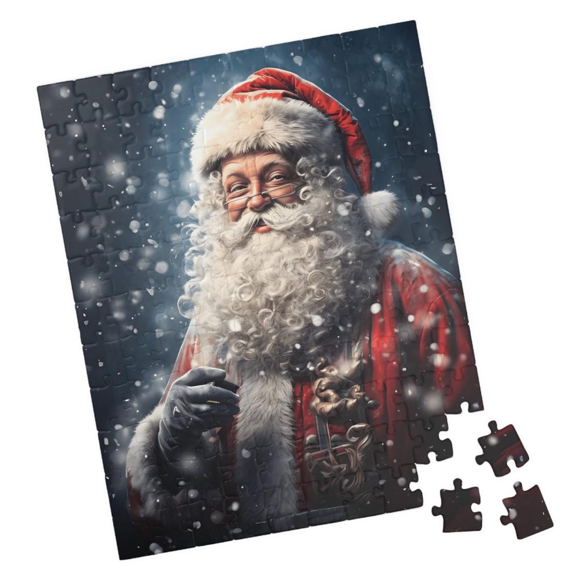 Santa Claus Portrait Smiling In Falling Snow Night Art Poster