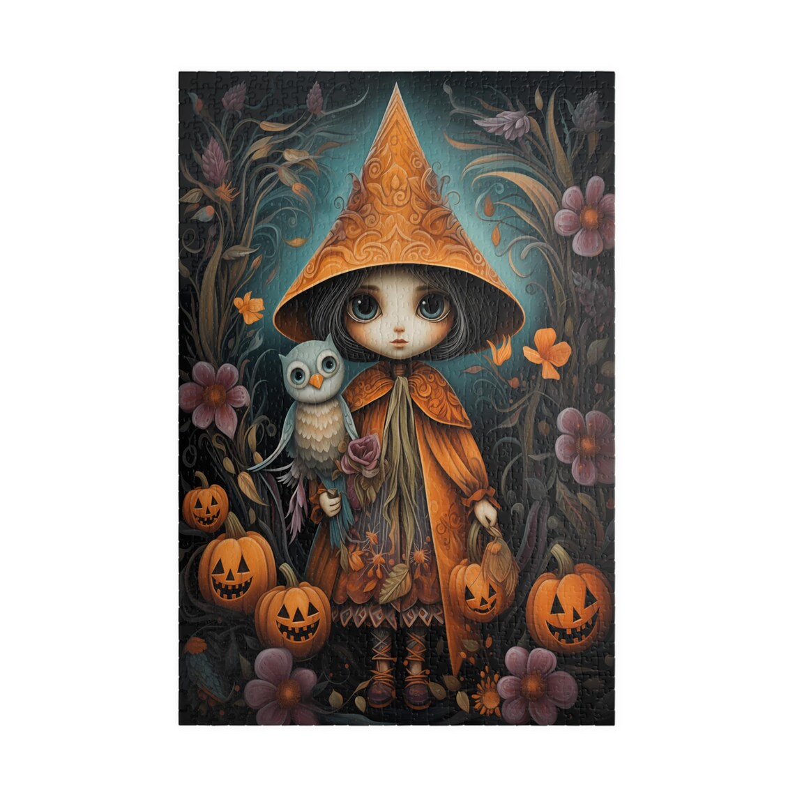 Halloween Witch Girl Owl Pumpkins Autumn Spooky Cute Art Poster - Image 3