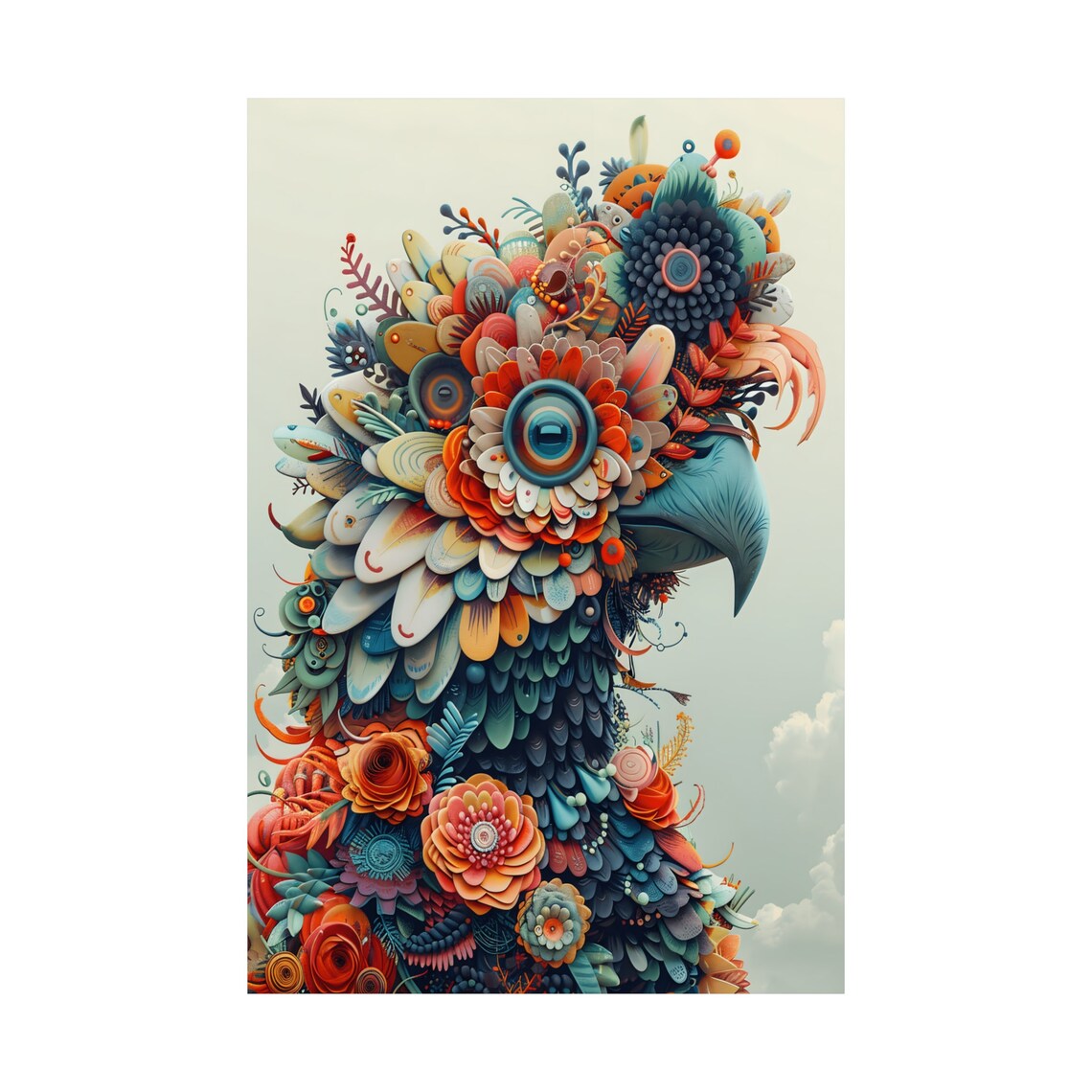 Colorful Parrot Head Portrait Made Entirely of Paper Flowers Poster - Image 4