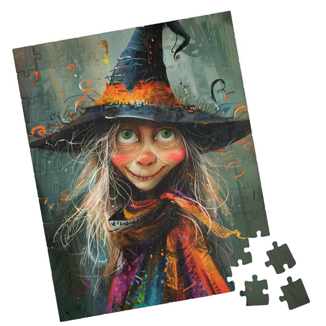 Whimsical Witch Girl Big Green Eyes Painterly Style Art Poster - Image 6