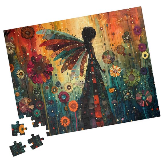 Boho Fairy Woman With Large Colorful Wings Among Giant Flowers Poster