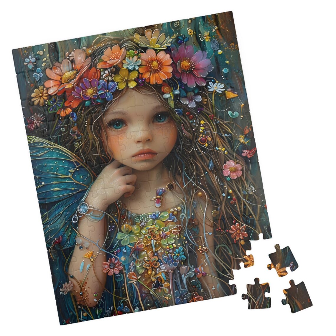 Whimsical Flower Crown Fairy Girl Fantasy Jigsaw Puzzle Print