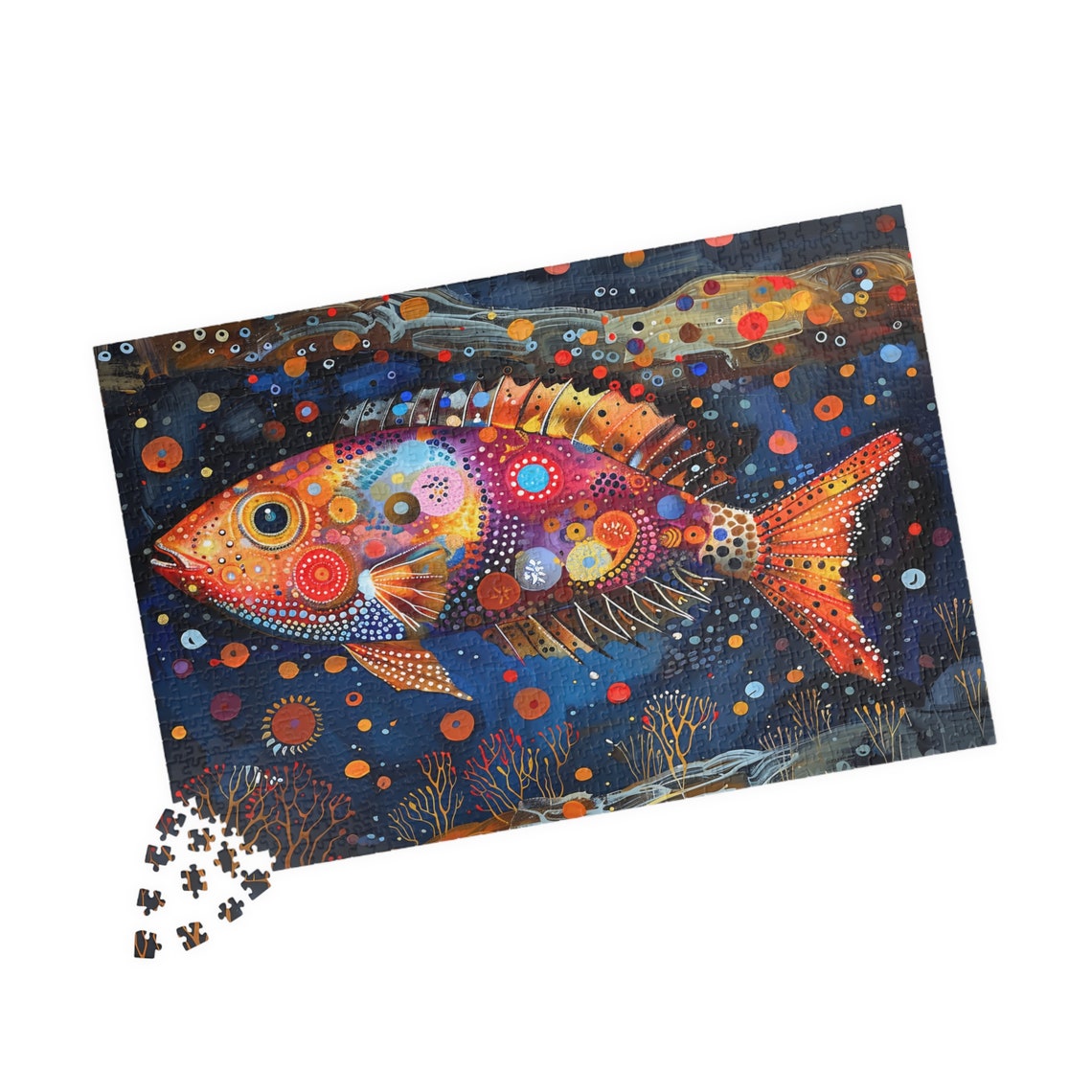Whimsical Colorful Fish Dotted Folk Art Underwater Ocean Scene Poster - Image 5