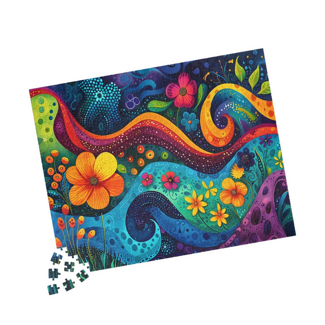 Joyful Rainbow Floral Abstract With Flowing Waves Art Poster - Image 4
