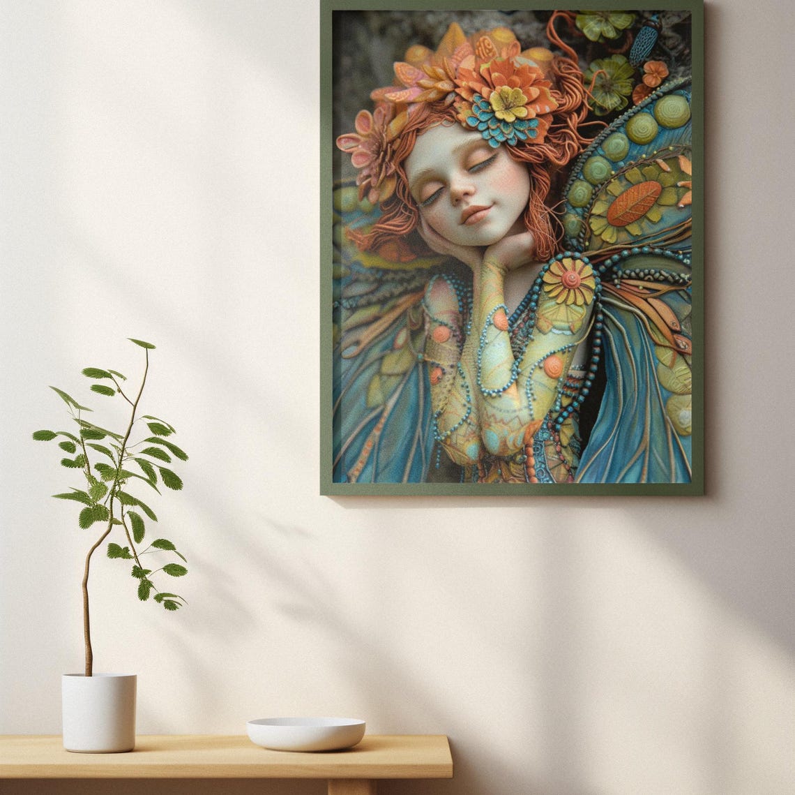 Peaceful Sleeping Red-Haired Fairy With a Flower Crown Poster - Image 3