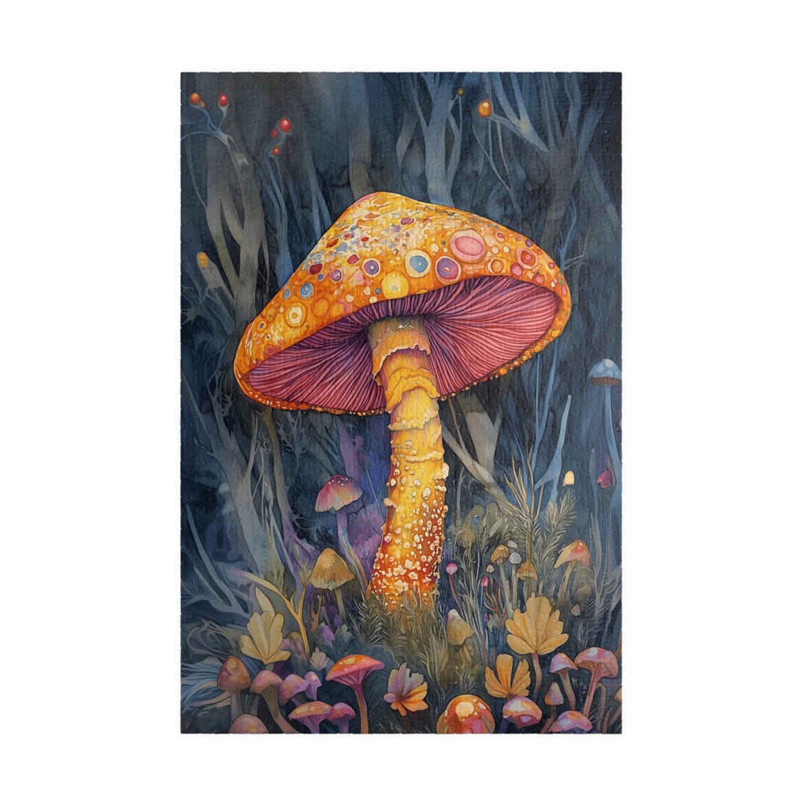 Glowing Orange Mushroom Rising in a Dark Woodland Forest Poster - Image 4