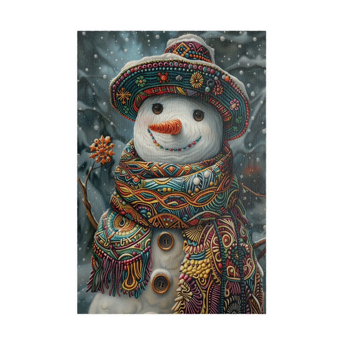 Jolly Snowman Wearing a Bright Colorful Fiesta Hat in Snow Poster - Image 4