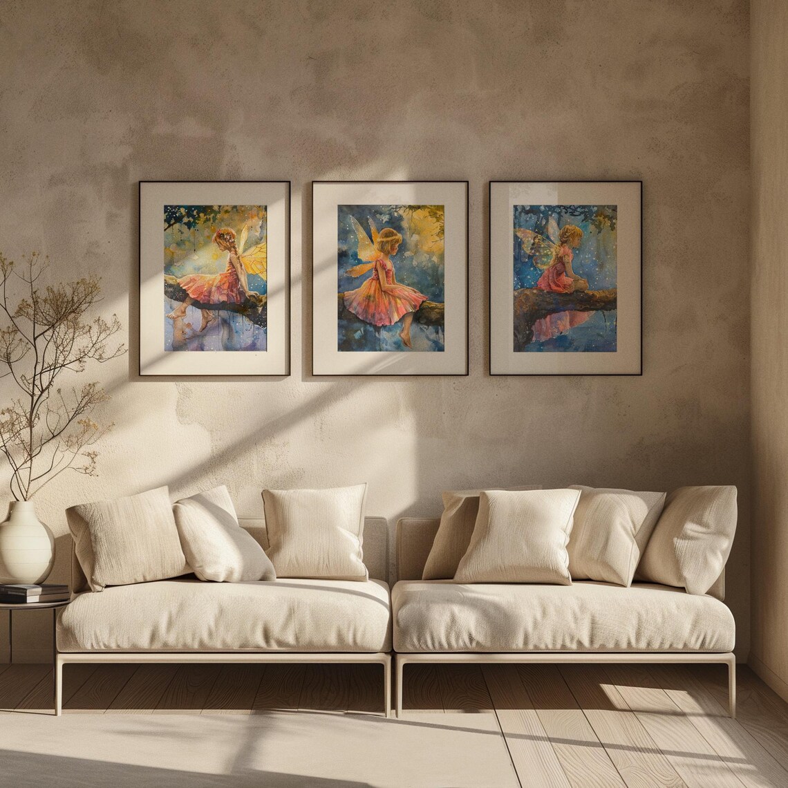 Twilight Fairy With Golden Wings Sitting On A Tree Branch Night Poster - Image 2