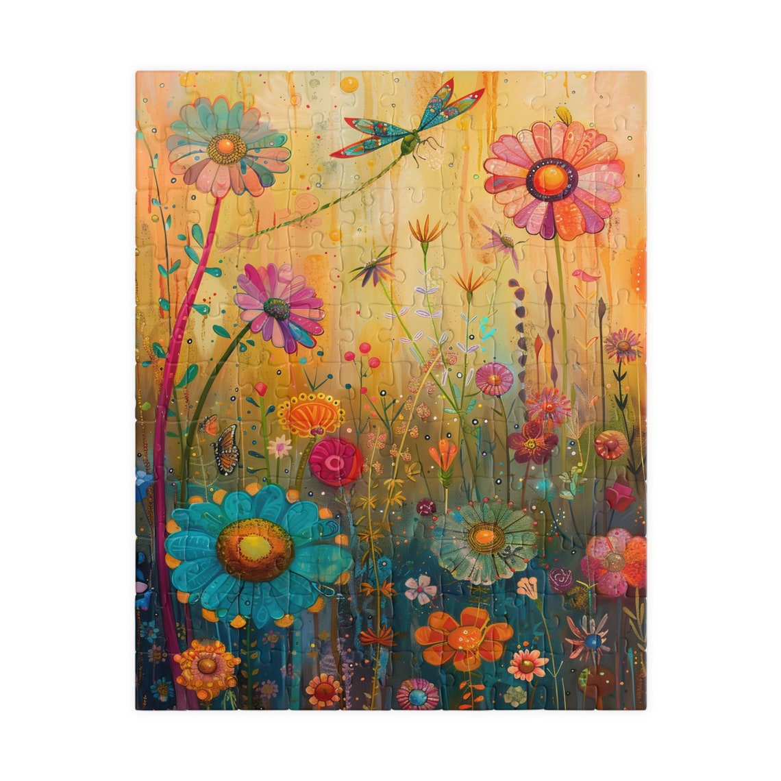 Wildflower Field with Dragonfly and Butterfly Sunny Meadow Poster - Image 2