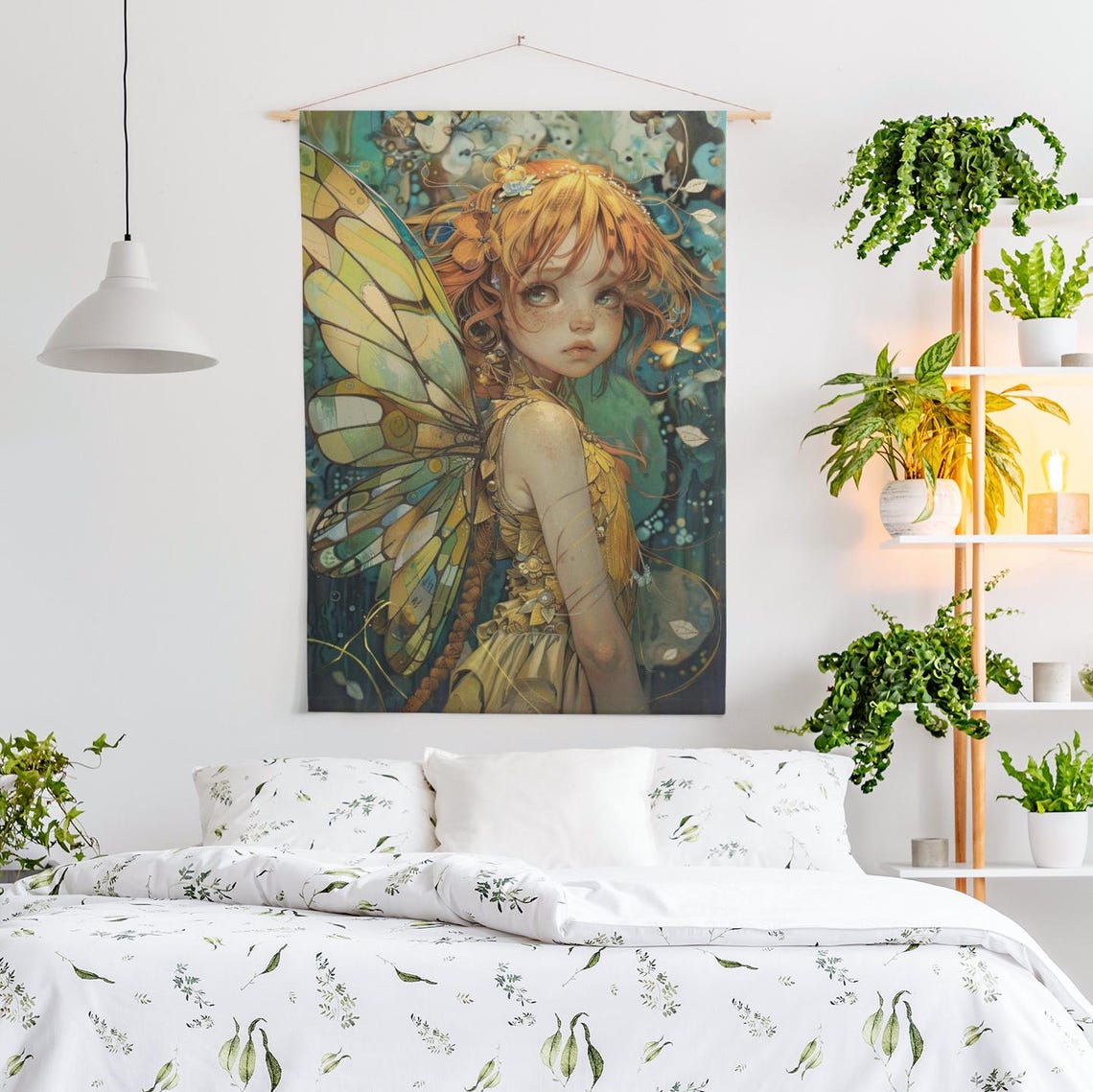 Red Haired Fairy Girl with Golden Wings Enchanted Forest Poster - Image 3