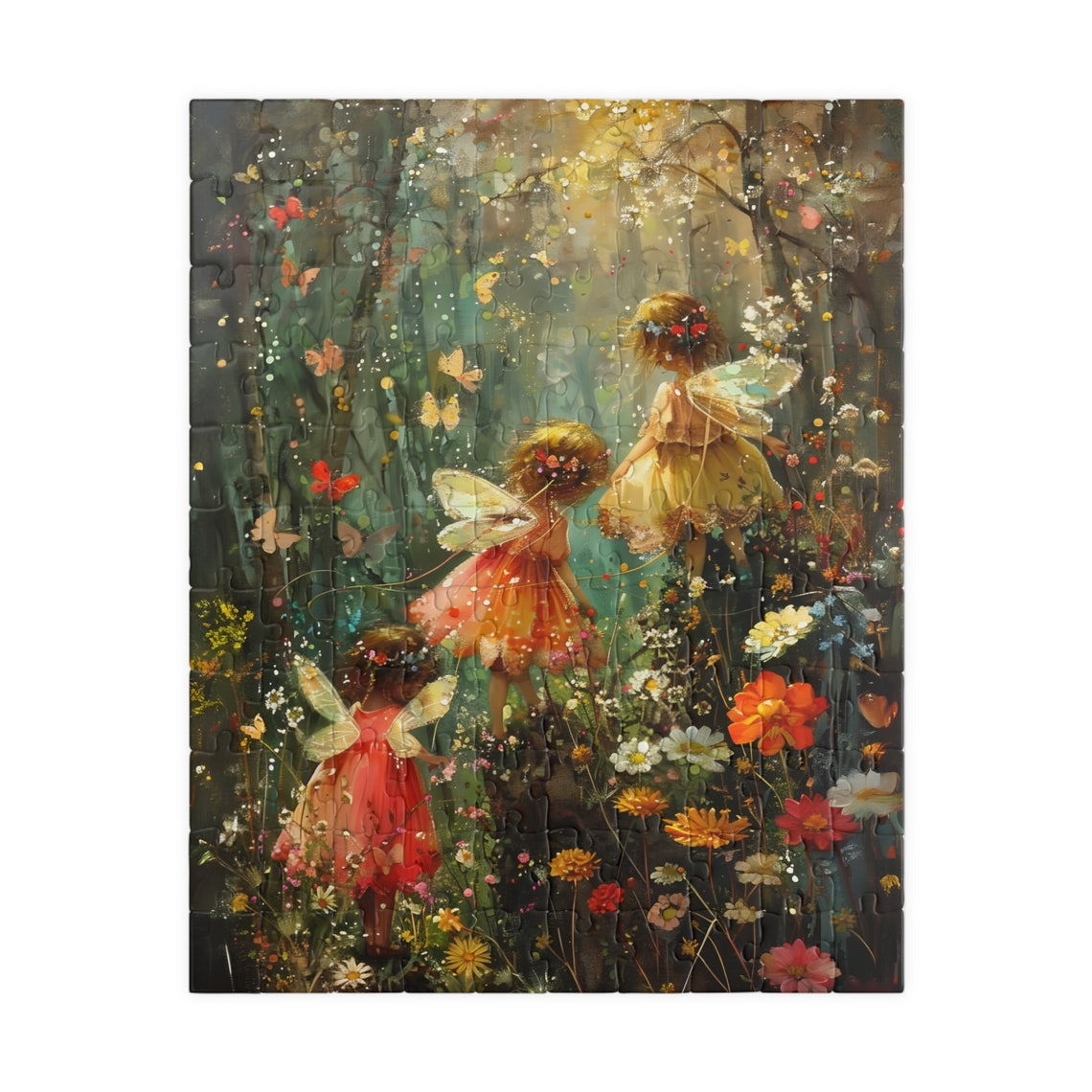 Three Woodland Fairies in a Flower Forest Watercolor Art Poster - Image 5