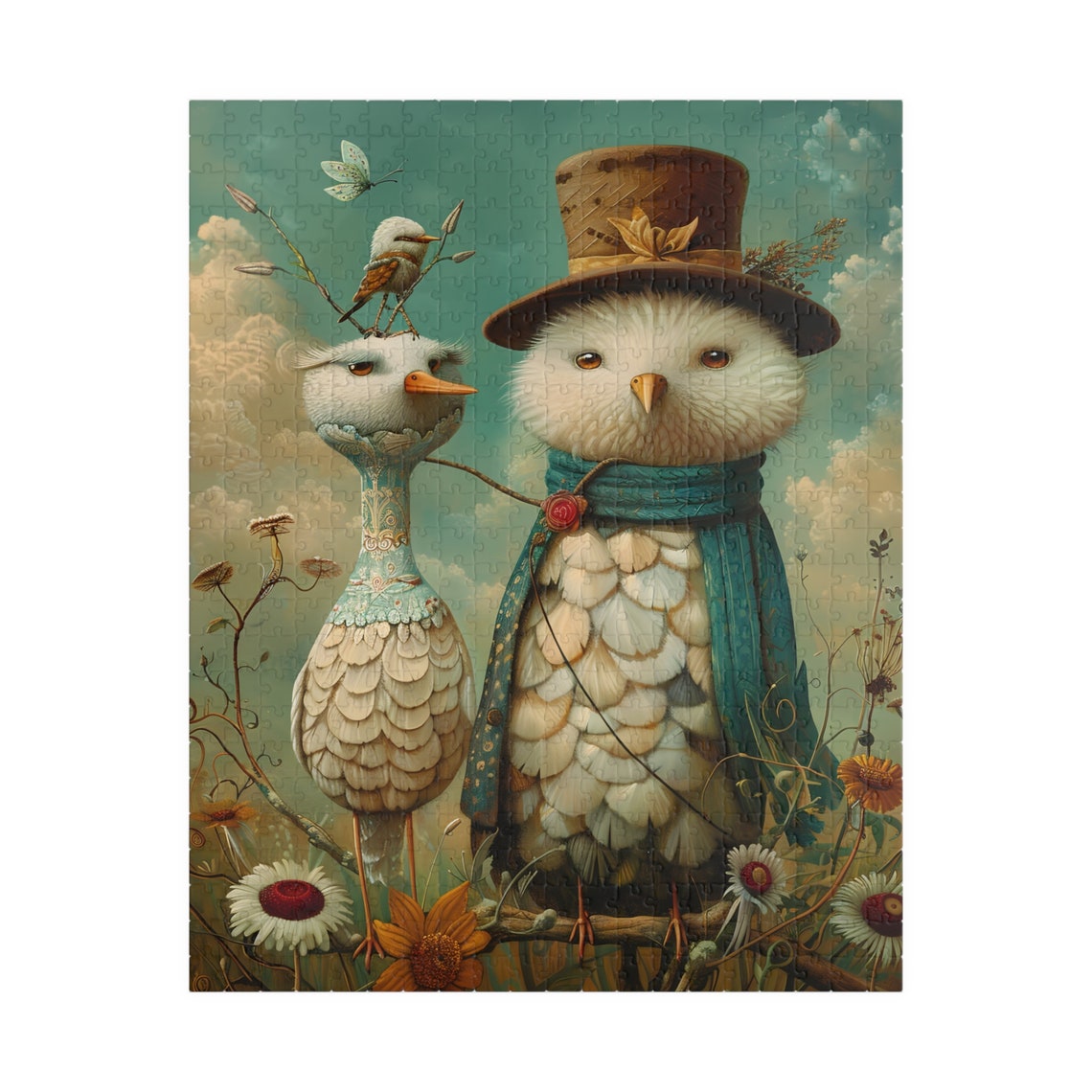 Two Fancy Dressed Whimsical Birds In Top Hat Portrait Art Poster - Image 5