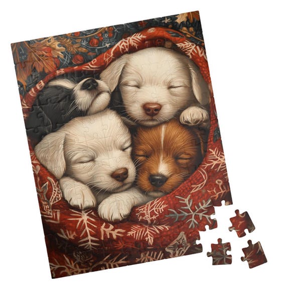 Four Puppies In A Blanket Jigsaw Puzzle Gift For Holidays Birthdays Get Well And Nursing Homes Fun Tech Free Activity