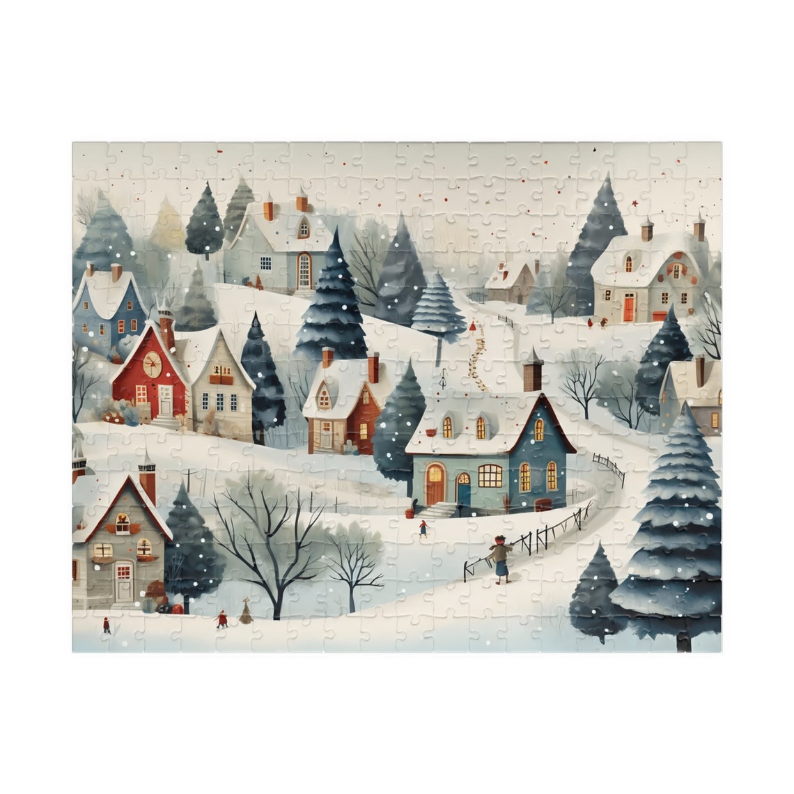 Snowy Country Town Winter Cottages In Falling Snow Art Poster - Image 4
