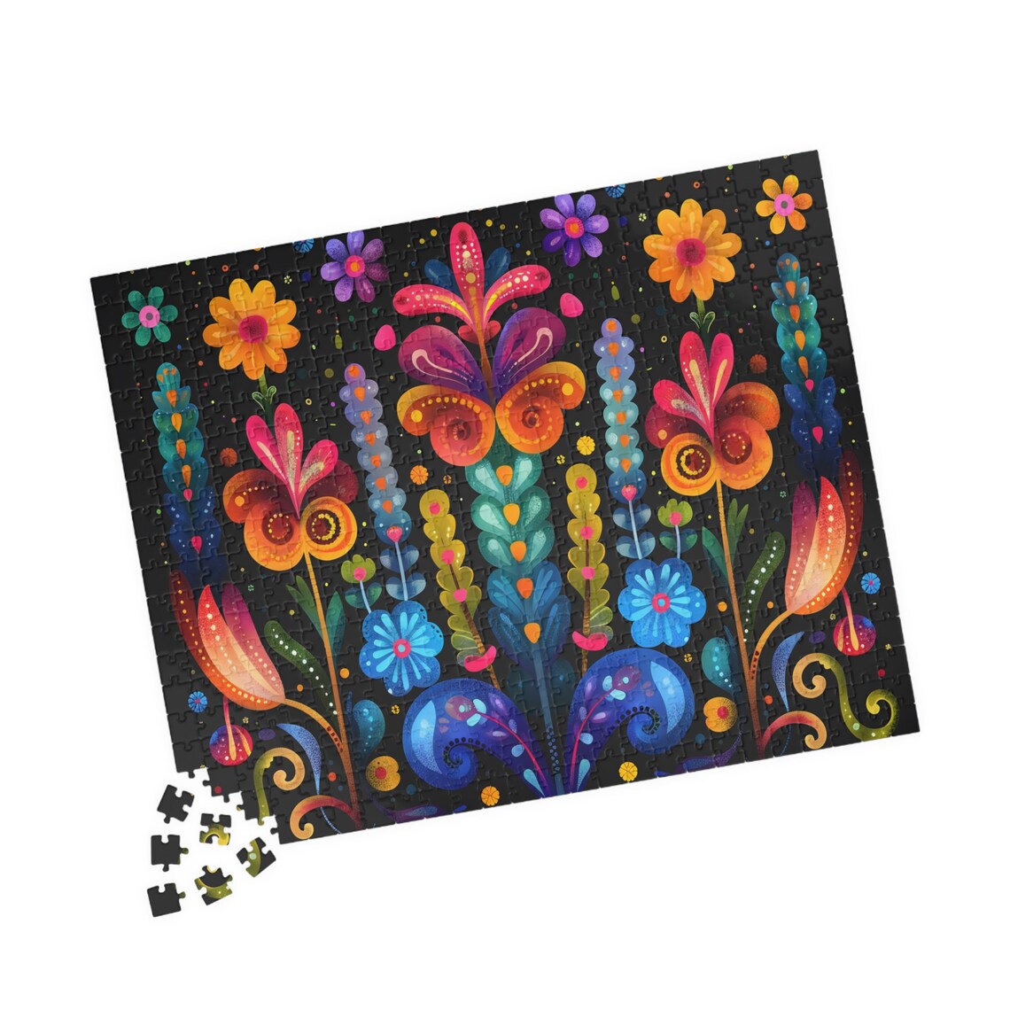 Colorful Folk Art Jigsaw Puzzle Art Print - Image 4