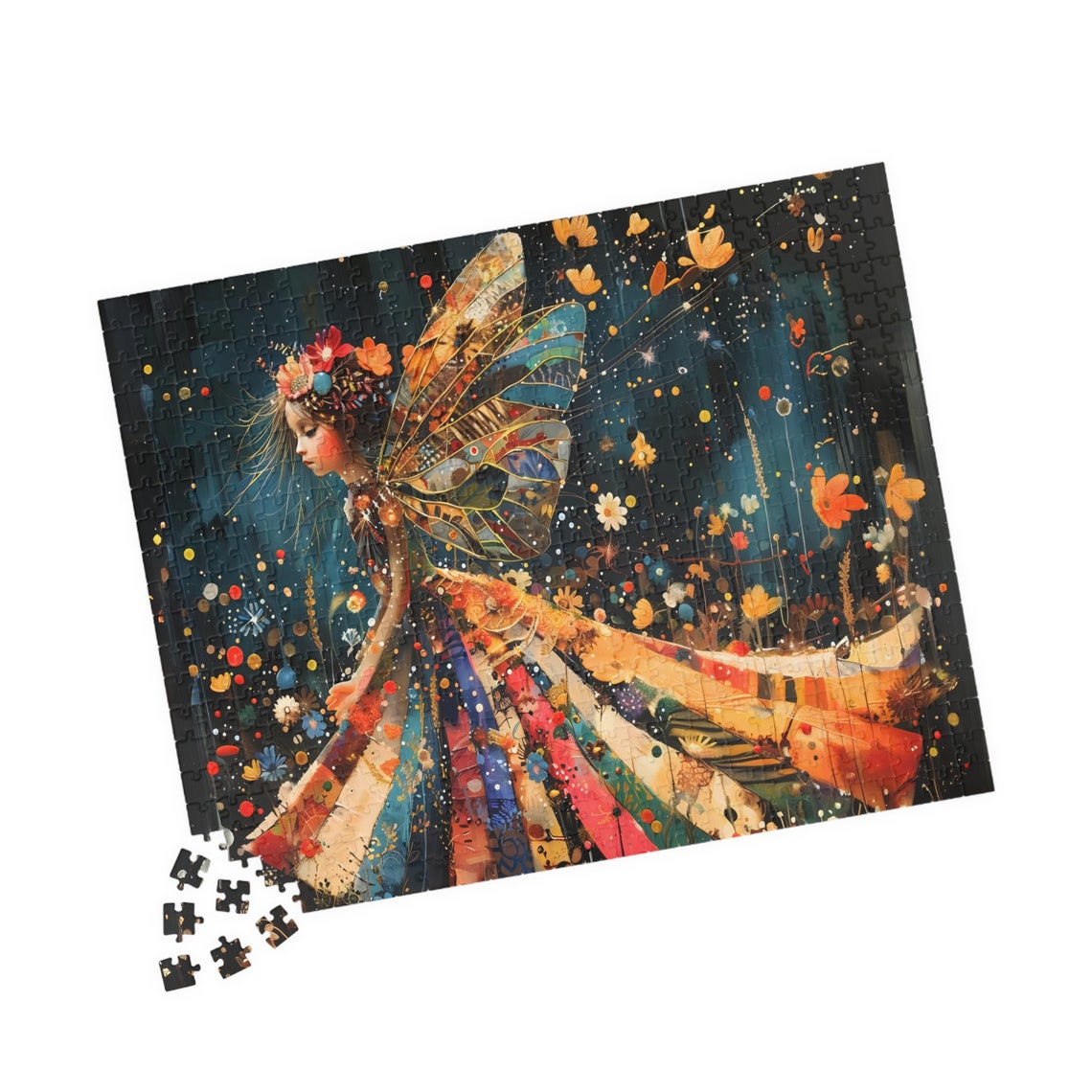Boho Patchwork Fairy with Butterfly Wings Night Sky Magic Poster - Image 4
