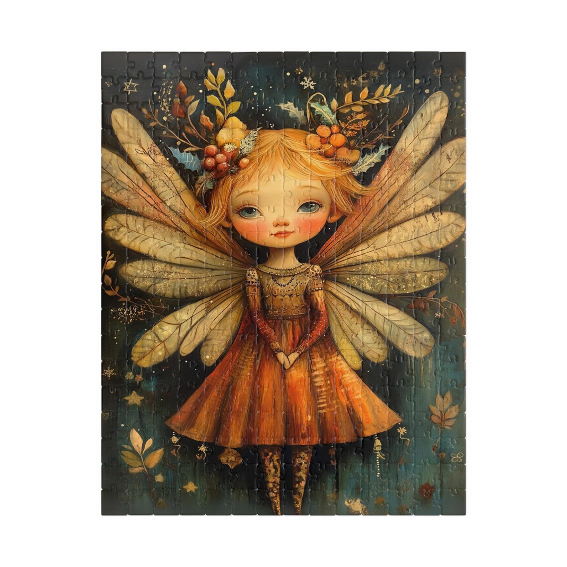 Elegant Fairy Berry Crown Pale Wings Dark Snowy Night Poster - Image 5