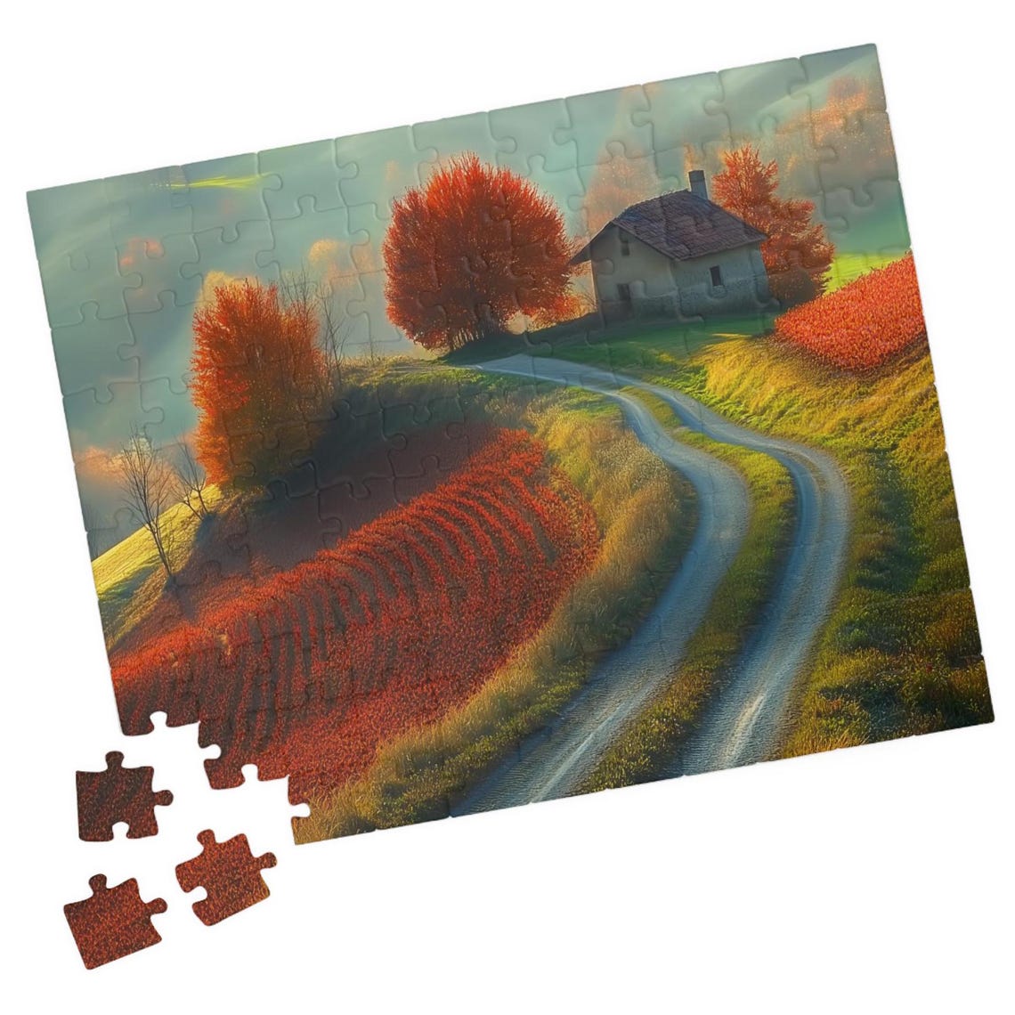 Tuscan Vineyard in Autumn Red Vines Cottage Winding Road Poster