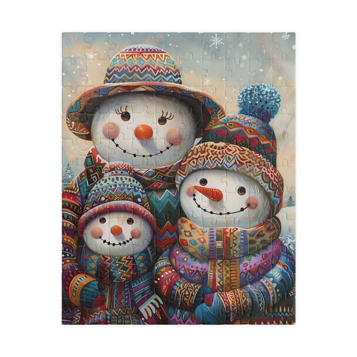 Three Cheerful Snowmen In Colorful Winter Knitwear Art Poster - Image 5