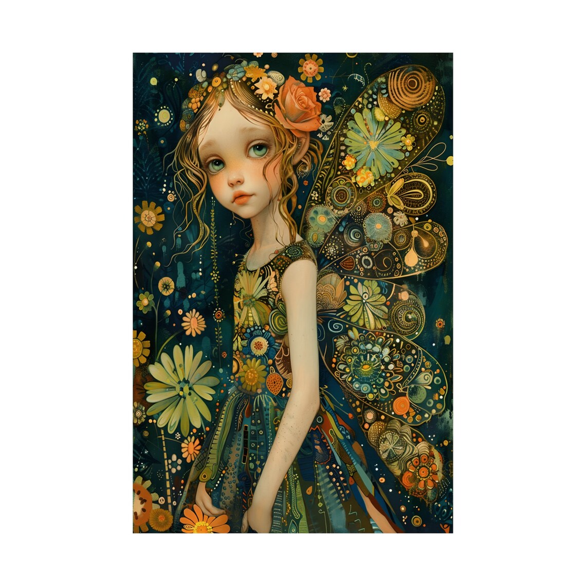 Butterfly Fairy Girl Portrait Floral Wings Watercolor Fantasy Poster - Image 3