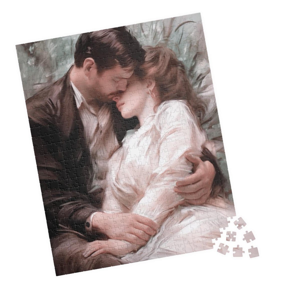 Romantic Victorian Couple Embracing Impressionist Style Art Print