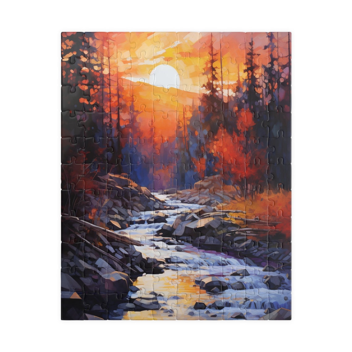 Sunset Over Forest Stream Rocky River Orange Sky Nature Poster - Image 2