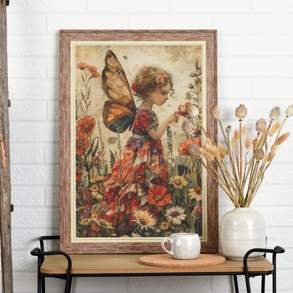 Fairy Girl with Butterfly Wings Smelling a Bright Poppy Poster - Image 5