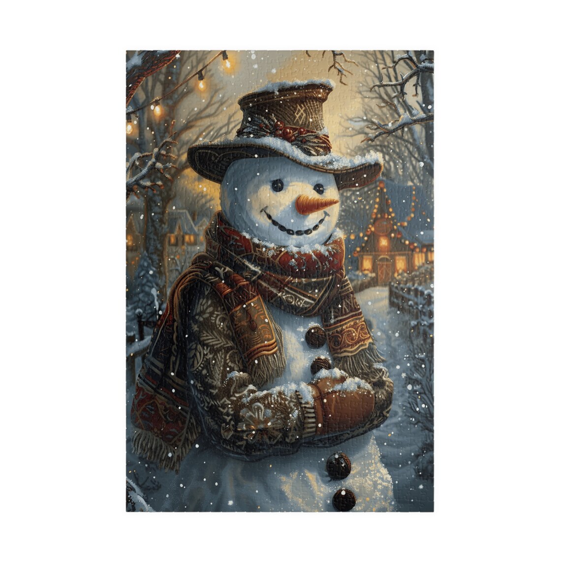 Holiday Snowman Portrait in Rustic Berry Hat and Fringed Scarf Poster - Image 3
