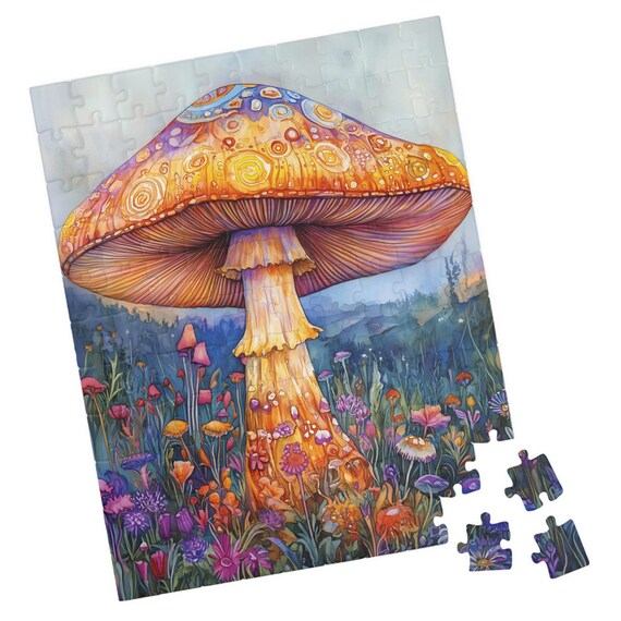 Giant Ornate Orange Mushroom With Swirl Patterns In Flower Meadow Poster