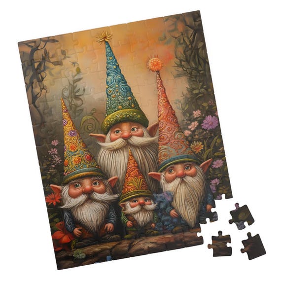 Gnomes In Colorful Hats Jigsaw Puzzle Gift For Holidays Birthdays Get Well And Nursing Homes Fun Tech Free Activity