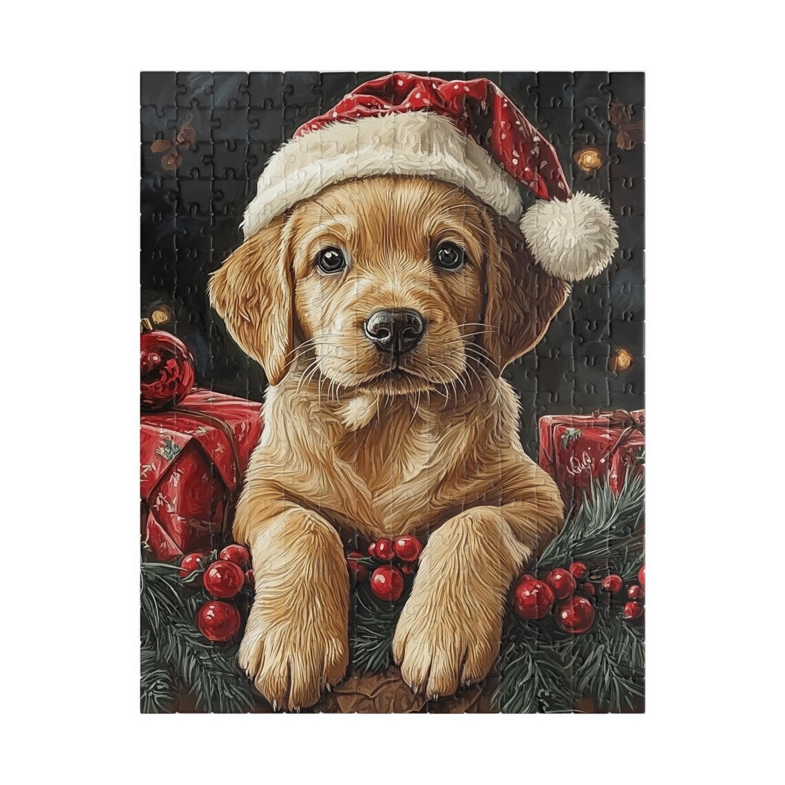 Golden Retriever Puppy in Santa Hat With Christmas Gifts Dog Poster - Image 5