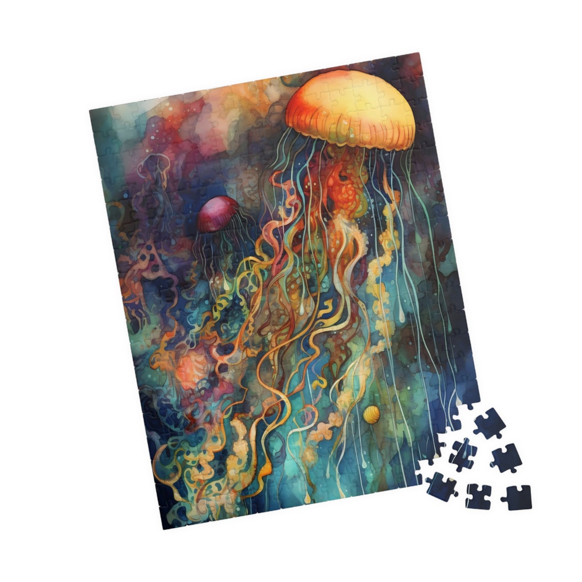 Golden Jellyfish Drifting Through Deep Blue Ocean Art Poster - Image 4