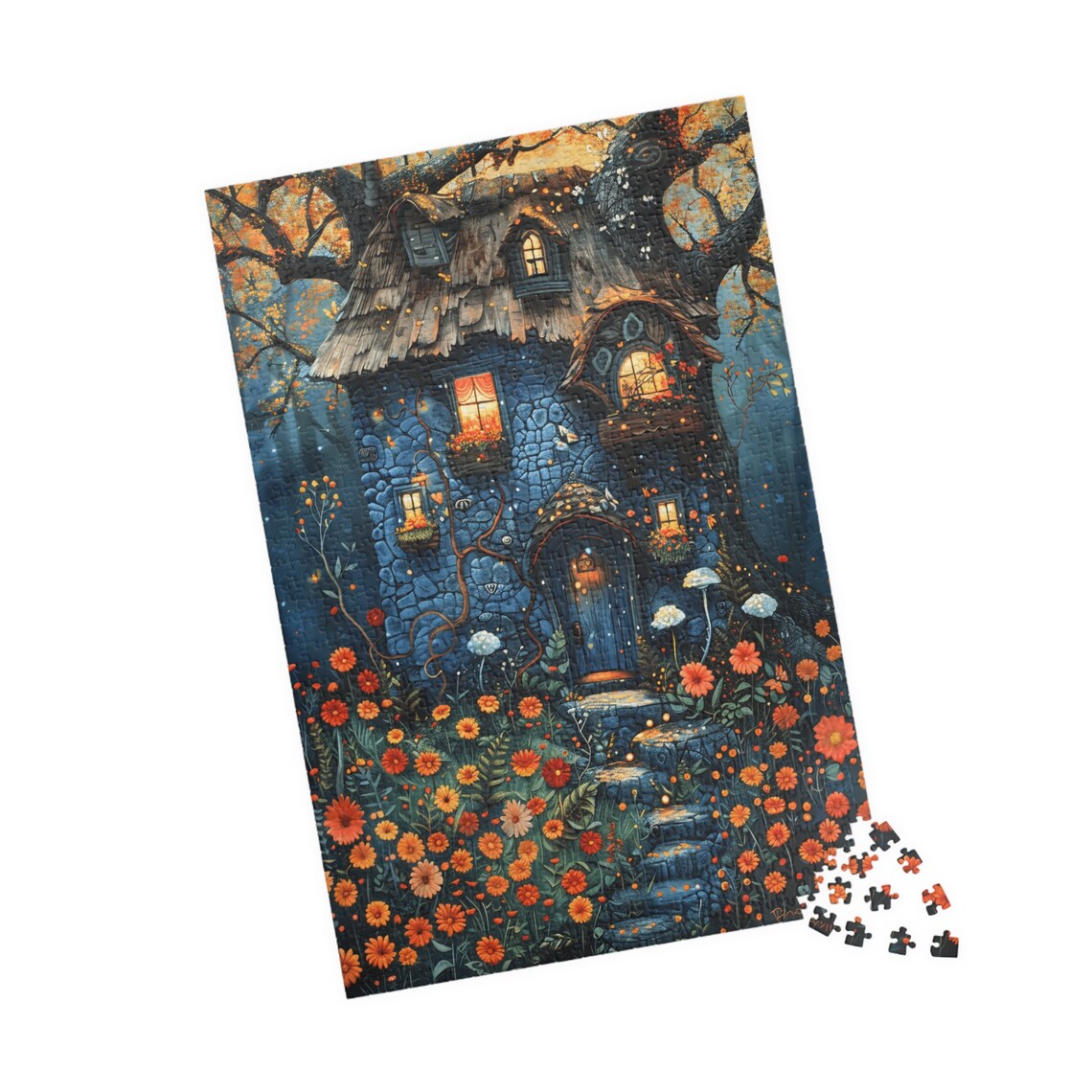 Blue Fairy Cottage Flower Garden Fantasy Storybook House Poster - Image 4