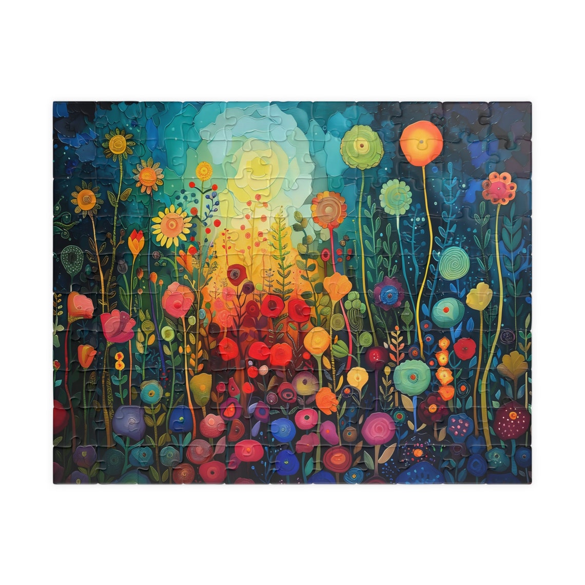 Whimsical Rainbow Wildflower Garden Under Moonlight Art Poster - Image 3